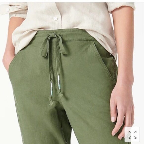 J. Crew Tie Waist Seaside Pant in Linen Blend Green XLT - Picture 2 of 8